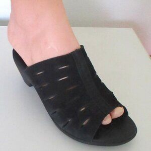 Mephisto Womens Black Suede Open Toe Slide 2" Rubber Heel Sandal - Size 36 EURO